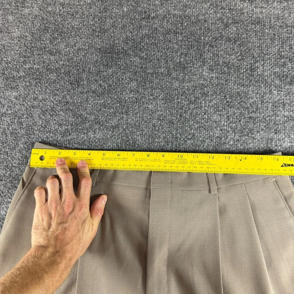 Vtg Haggar Dress Pants Mens 34x34 Brown Wool Blend Pleated Slash Pocket Career